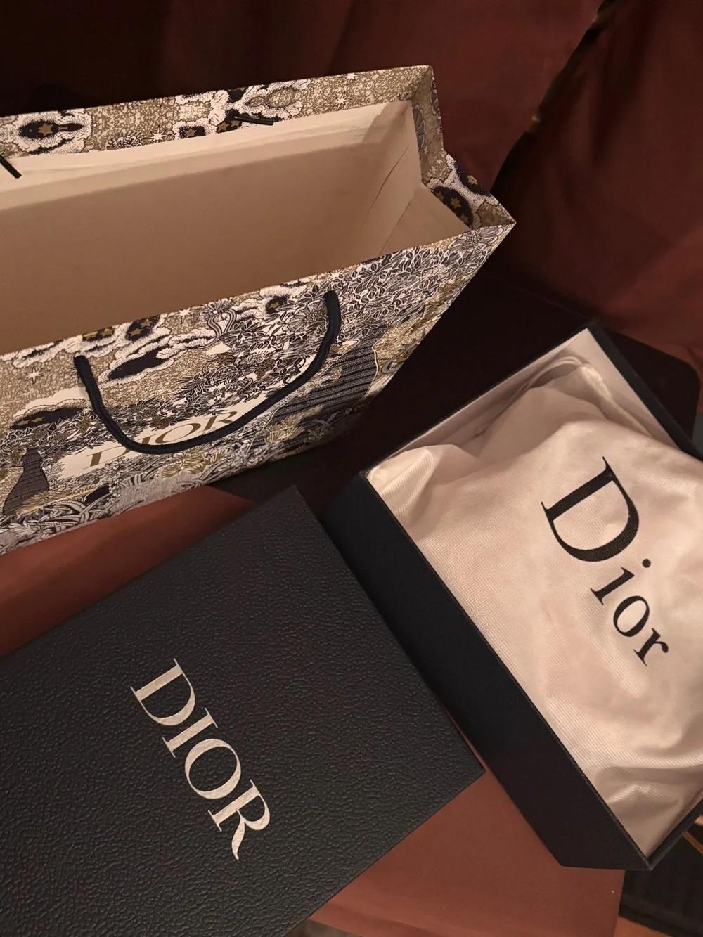 Authentic Gift Box in Navy w/ Silver Dior Logo, Dust Bag and Shopping Bag